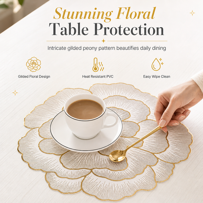 📢📢50 % DE RÉDUCTION !! ⏰ Set de table en PVC style nordique, motif pivoine métallisé, résistant à la chaleur, antidérapant et imperméable, 38 cm