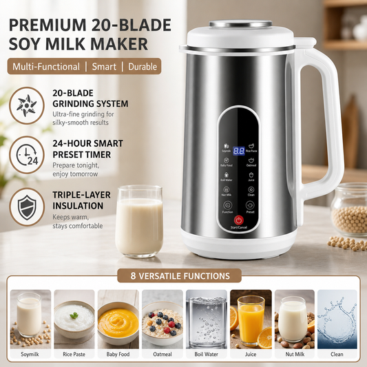 📢📢50 % DE RÉDUCTION !! ⏰ Machine à lait de soja multifonctionnelle en acier inoxydable 304 et mixeur haute performance de grande capacité, robot ménager sans filtre avec minuterie intelligente