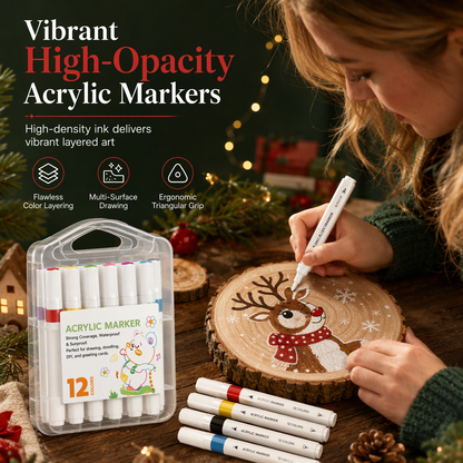 🎨 50 % DE RÉDUCTION POUR UNE DURÉE LIMITÉE ! 🖌️ Lot de marqueurs acryliques avec étui de rangement – Couleurs vives, multi-surfaces, lavables ✨