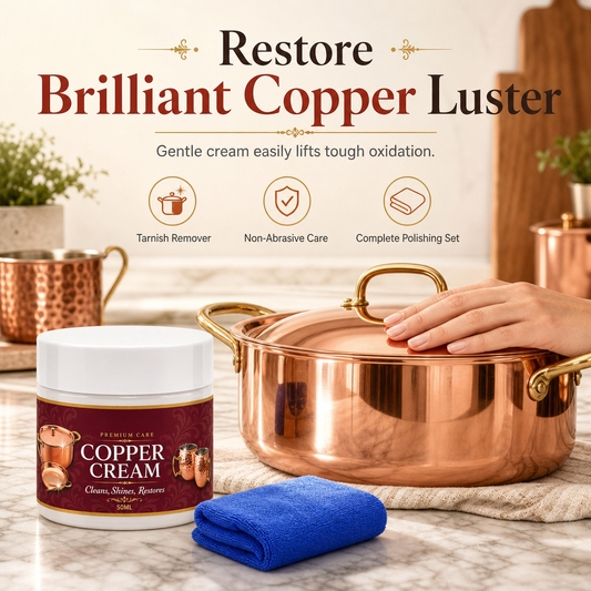 Pâte nettoyante pour cuivre 50 ml avec kit de chiffons pour polir et éliminer l'oxydation des casseroles, tasses et ustensiles de cuisine en cuivre