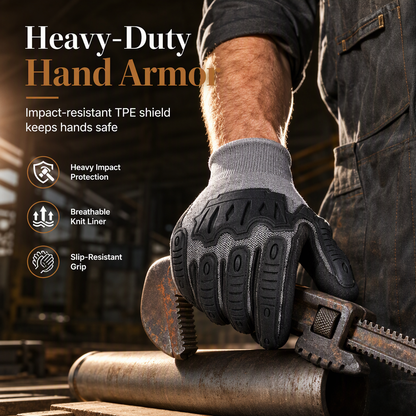 🧤⚡ Gants de Travail Renforcés Anti-Chocs TPE | Protection Anti-Écrasement, Paume Antidérapante & Respirante BTP/Atelier