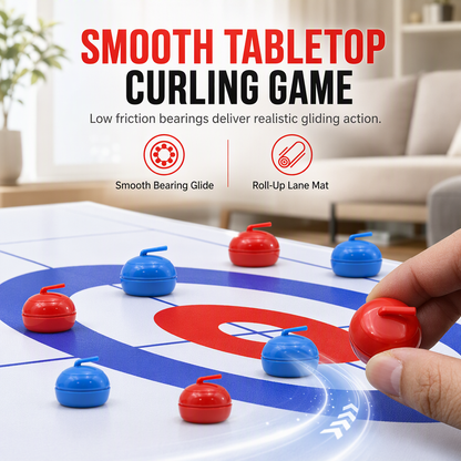Jeu de curling miniature de table avec tapis enroulable et pierres de curling en plastique – Jeu de société interactif d'intérieur pour enfants et adultes