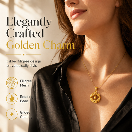 50% de Réduction – Collier Attrape-Rêves Femme, Pendentif Filigrane Doré avec Perle Tournante Porte-Bonheur et Chaîne Fine