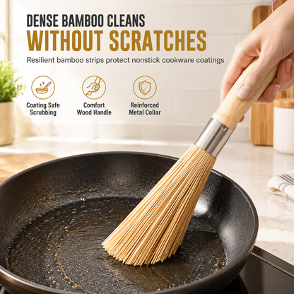 Brosse traditionnelle en bambou naturel pour nettoyer les casseroles, wok et autres ustensiles de cuisine