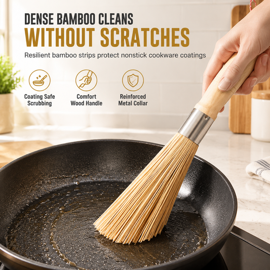 Brosse traditionnelle en bambou naturel pour nettoyer les casseroles, wok et autres ustensiles de cuisine