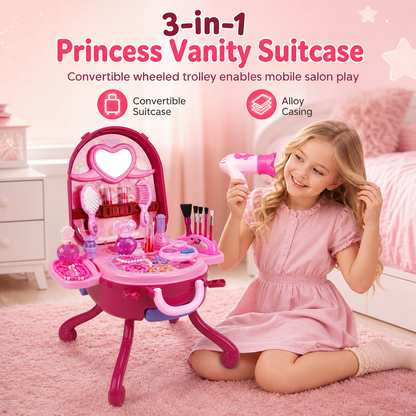 👑 PROMO FLASH : 50% DE RÉDUCTION ! Coiffeuse Valise Trolley 3-en-1 pour Enfant avec 30+ Accessoires de Beauté for un Salon Nomade Magique ✨