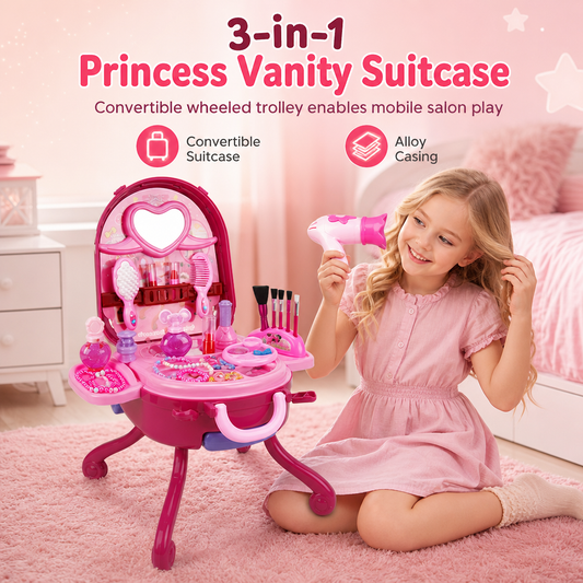 👑 PROMO FLASH : 50% DE RÉDUCTION ! Coiffeuse Valise Trolley 3-en-1 pour Enfant avec 30+ Accessoires de Beauté for un Salon Nomade Magique ✨