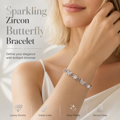 🦋 PROMO FLASH : 50% DE RÉDUCTION ! Bracelet Maille Cubaine Papillons Scintillants avec Zircons Pavés pour Femme for une Élégance Étincelante au Poignet ✨