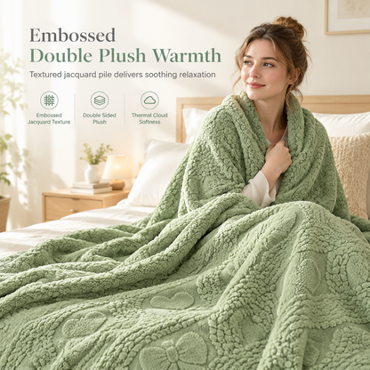 50% de Réduction – Plaid Jacquard Double Face Doux et Moelleux à Motifs Cœurs, Couverture Polaire Chaude pour Canapé et Lit