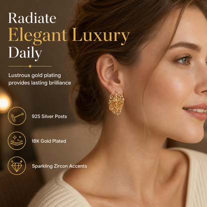 ✨Boucles d'oreilles « Double feuille » plaquées or 18 carats – Zircone cubique étincelante, modèle réversible