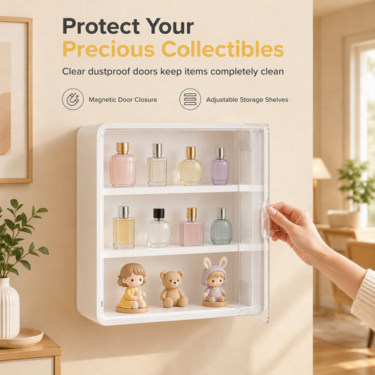 🧸✨💖 Vitrine murale transparente pour figurines avec deux étagères et rangement