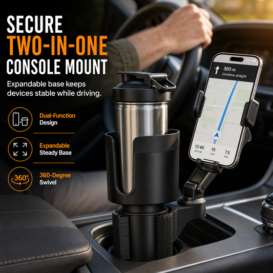 Porte-gobelet et support pour téléphone 2 en 1 : porte-gobelet multifonctionnel pour console centrale et support de navigation pour téléphone portable