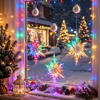 🔥⏰50% DE RÉDUCTION ❄️ Guirlande LED flocons de neige à ventouses, 🎅déco fenêtre Noël sans perçage, lumière festive ✨